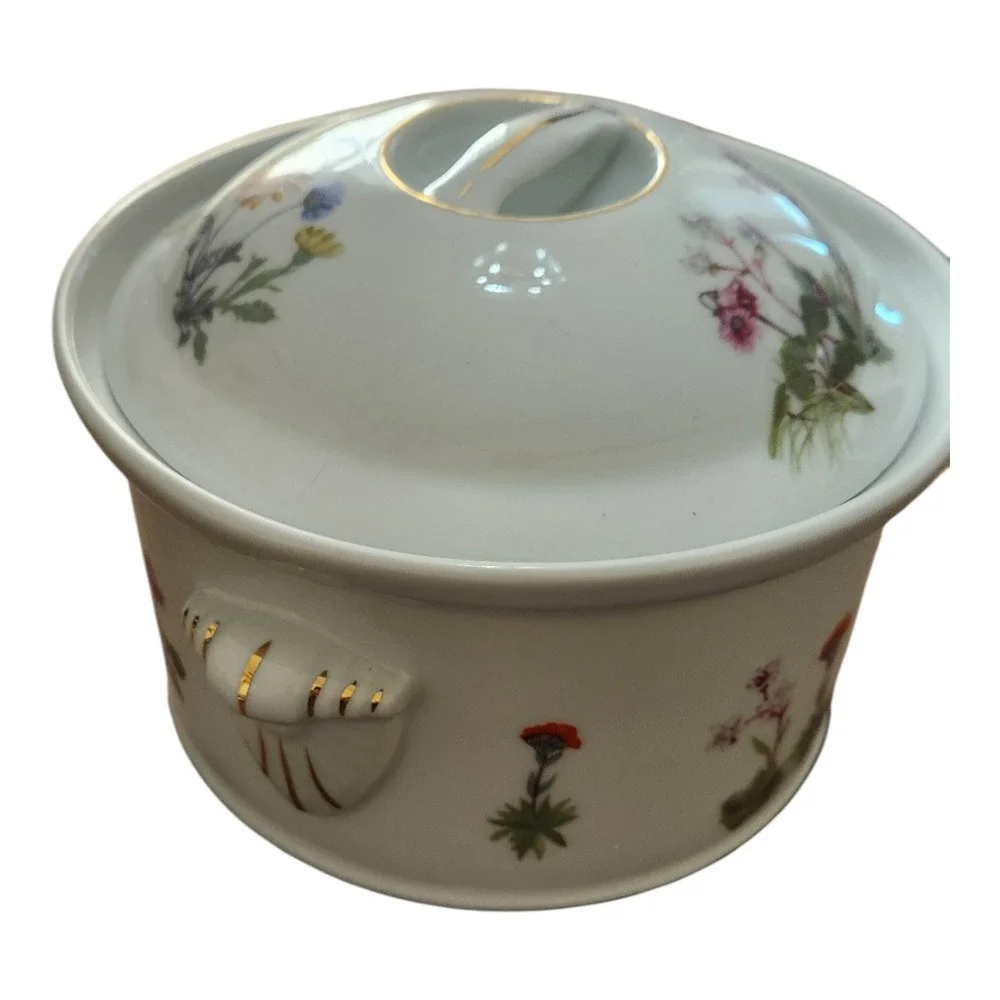 Louis‎ Lourioux Le Faune French Porcelain Floral Lidded Casserole Dish Gold Gilt